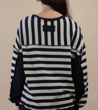 Load image into Gallery viewer, Women Oversized Top/Navy Cream-NT12310-1